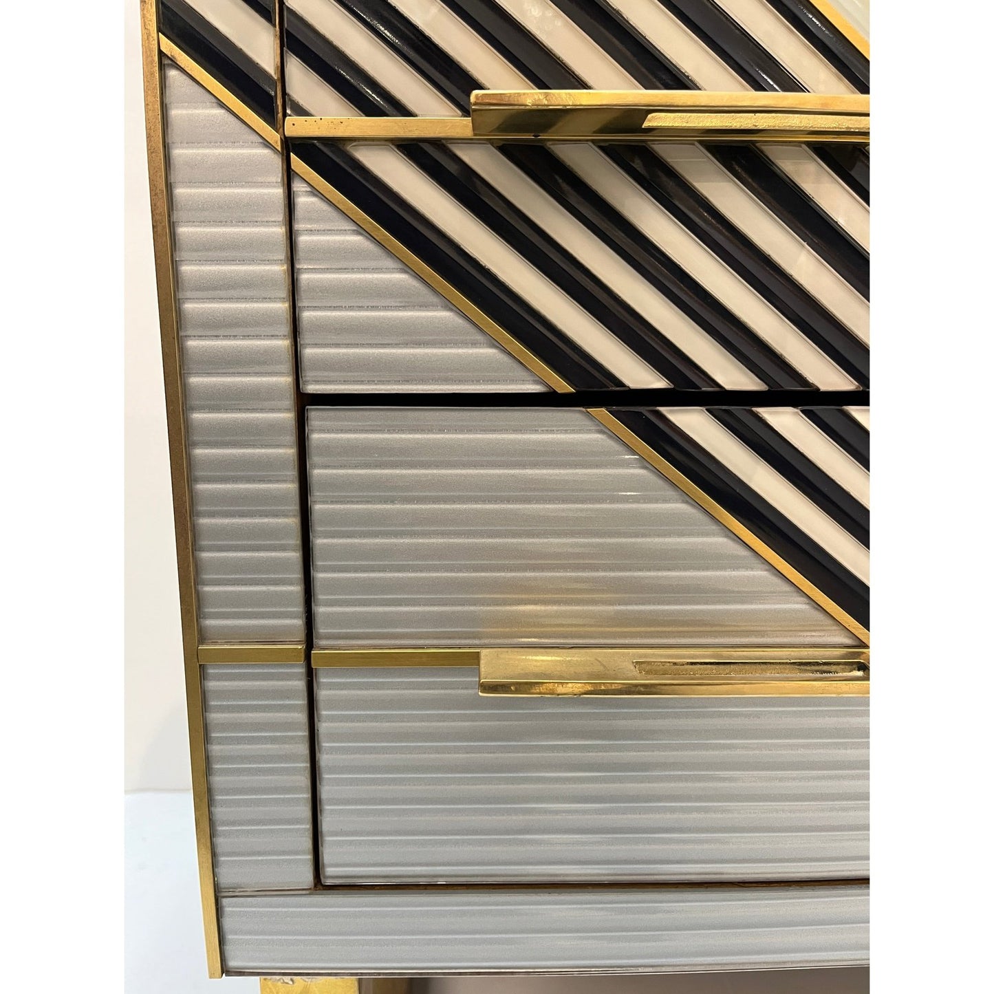 Italian Postmodern Navy Blue Cream Gold Gray Chest/Nightstand on Square Brass Legs