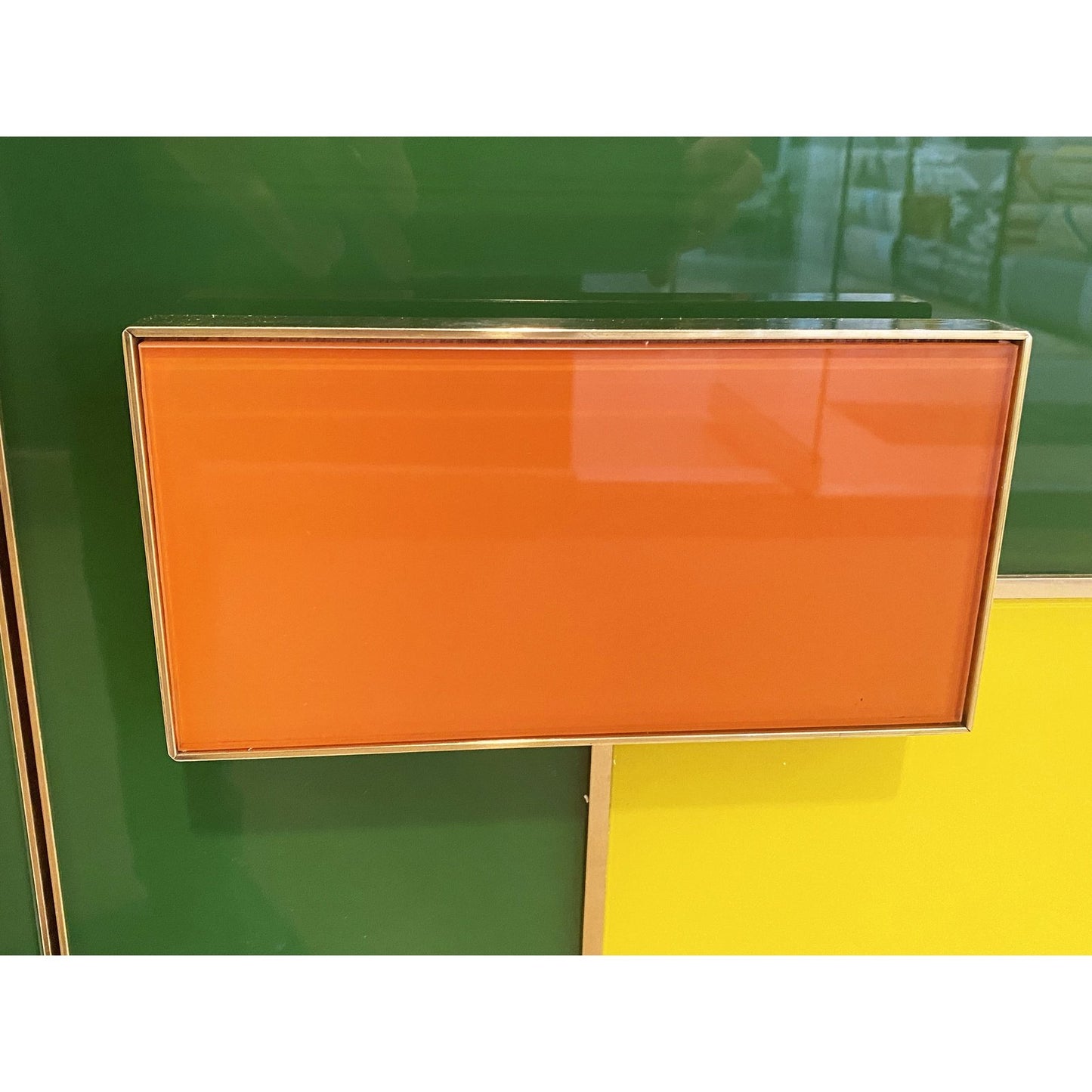 Bespoke Italian Green Orange Yellow Gray Geometric Postmodern Cabinet/Sideboard