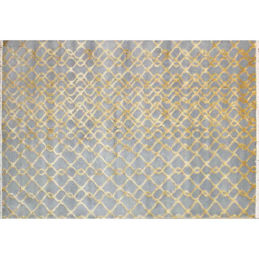 Gold and Silver Blue Gray Modern Indian Rug With Organic Geometric Design - Cosulich Interiors & Antiques