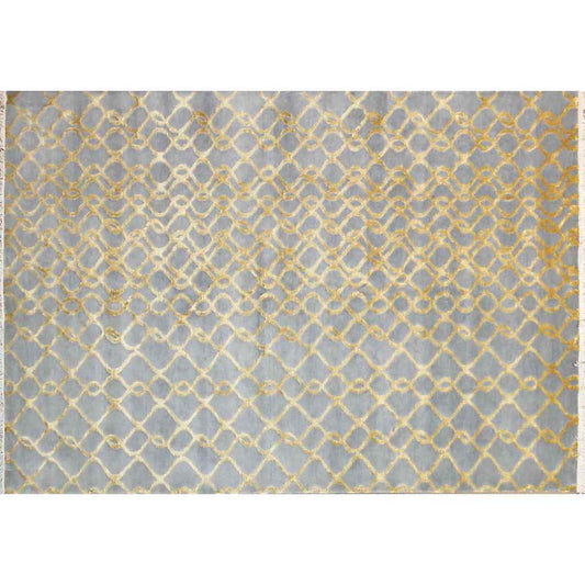Gold and Silver Blue Gray Modern Indian Rug With Organic Geometric Design - Cosulich Interiors & Antiques