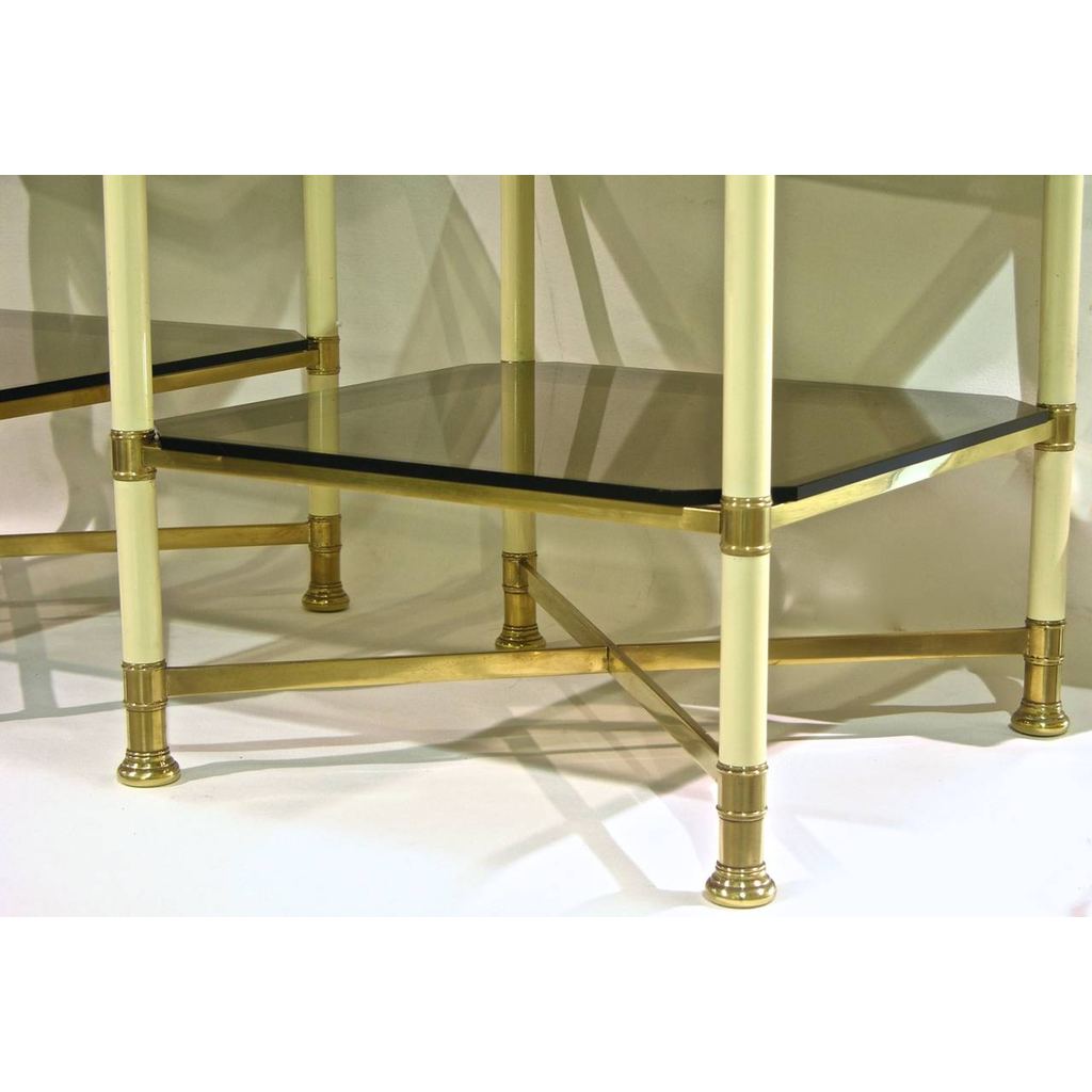 Vivai del Sud 1970s Rare Pair of Smoked Glass and Ivory Brass Side Tables - Cosulich Interiors & Antiques
