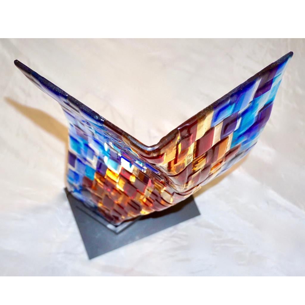 Contemporary Italian Aqua Blue Red Yellow Murano Glass Mosaic Sculpture Lamp - Cosulich Interiors & Antiques