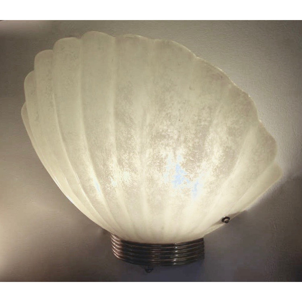 1970s Art Deco Style Pair of Vintage Shell Sconces in Gold & White Murano Glass - Cosulich Interiors & Antiques