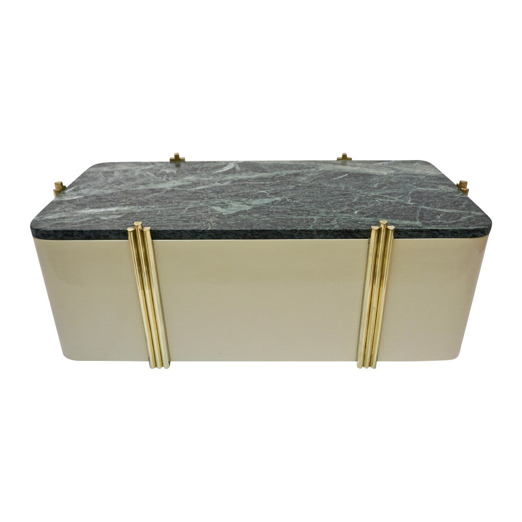 1970s Italian Art Deco Green Marble and Cream White Lacquered Coffee Table/Bench - Cosulich Interiors & Antiques