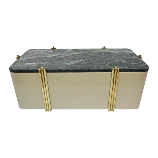 1970s Italian Art Deco Green Marble and Cream White Lacquered Coffee Table/Bench - Cosulich Interiors & Antiques
