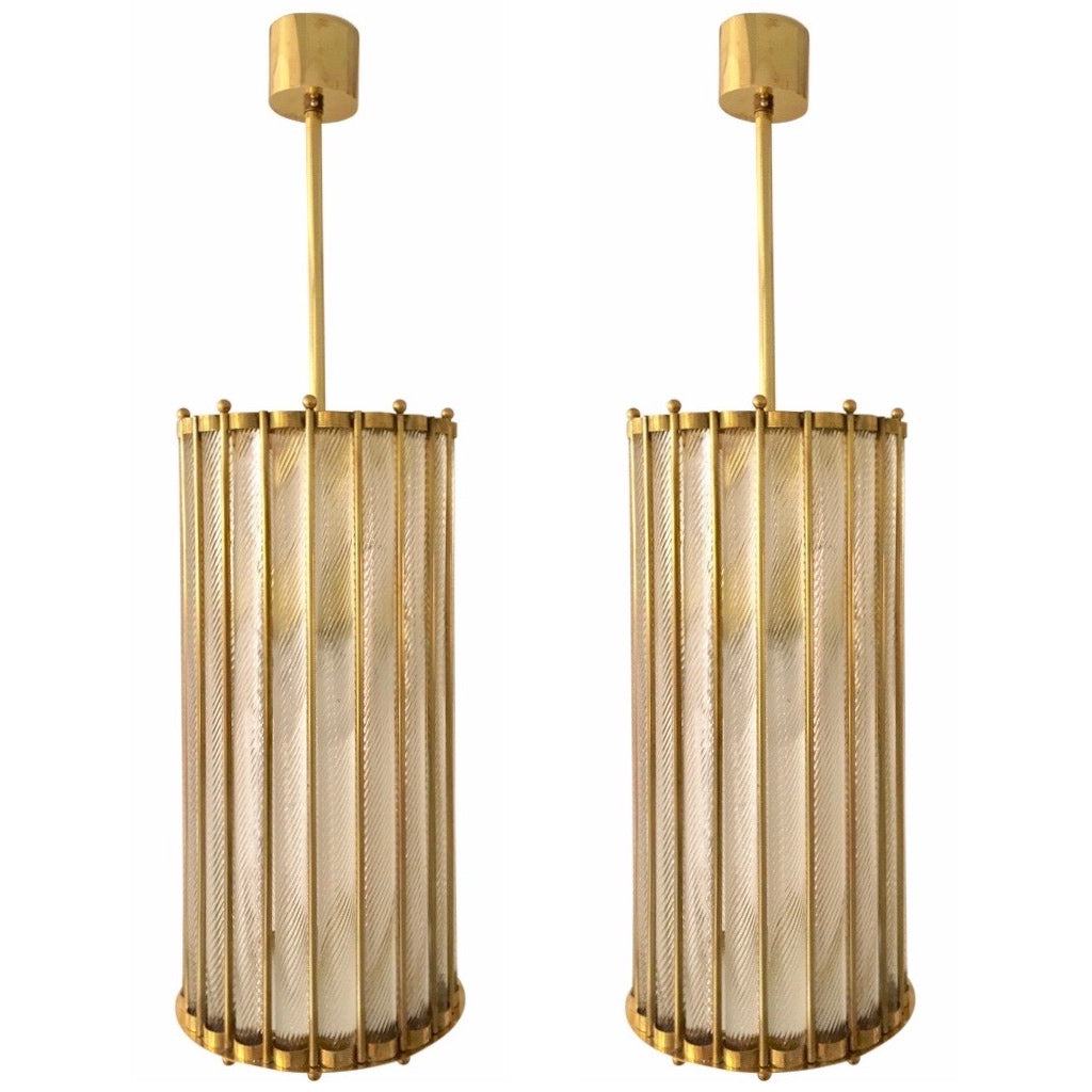 Italian Brass Crystal Murano Glass Customizable Lantern / Chandelier