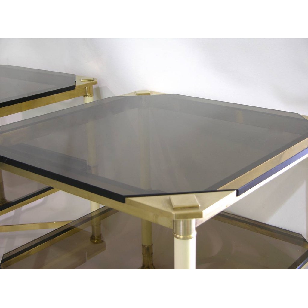 Vivai del Sud 1970s Rare Pair of Smoked Glass and Ivory Brass Side Tables - Cosulich Interiors & Antiques