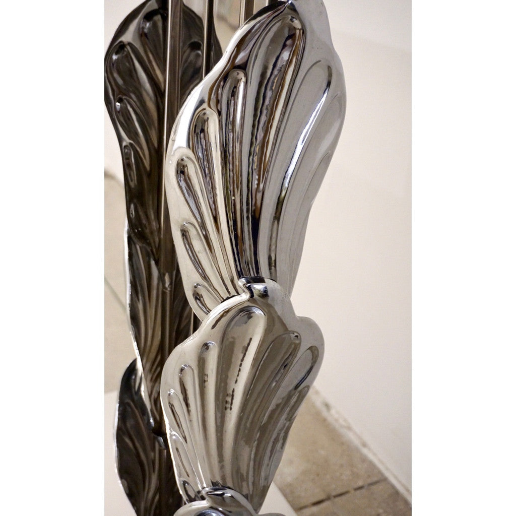 Italian Contemporary Polished Chrome and Black Glass Console with Shell Motif - Cosulich Interiors & Antiques