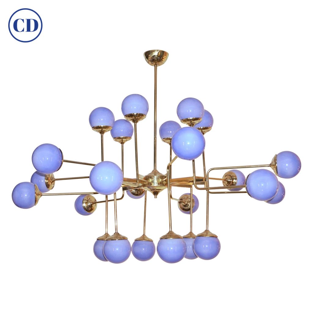 Italian Modern 24-Light Brass & Smoked Ivory Gold Murano Glass Round Chandelier