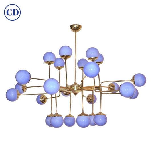 Italian Modern 24-Light Brass and Lavender Periwinkle Murano Glass Chandelier - Cosulich Interiors & Antiques