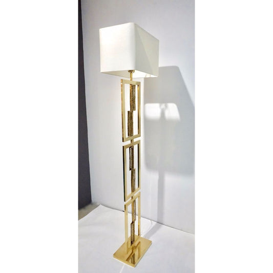 Italian Design Contemporary Cast Bronze and Gold Brass Rectangular Floor Lamp - Cosulich Interiors & Antiques