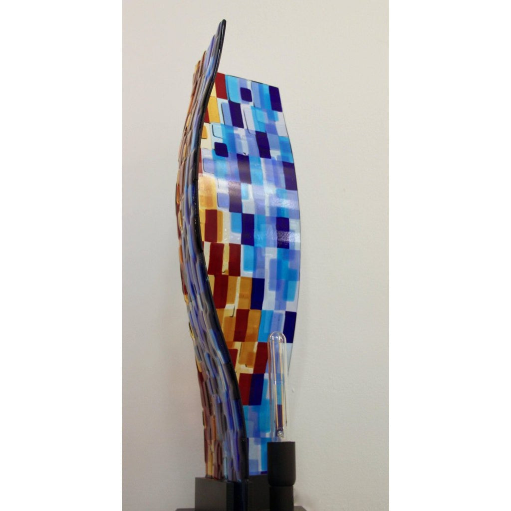 Contemporary Italian Aqua Blue Red Yellow Murano Glass Mosaic Sculpture Lamp - Cosulich Interiors & Antiques