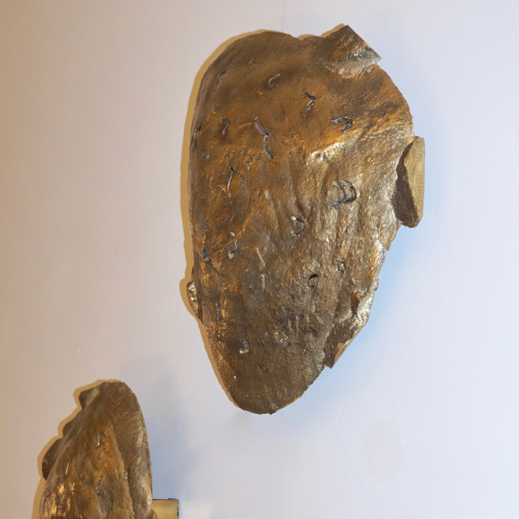 Italian Design Contemporary Pair of Brutalist Cast Bronze Sculpture Wall Lights - Cosulich Interiors & Antiques
