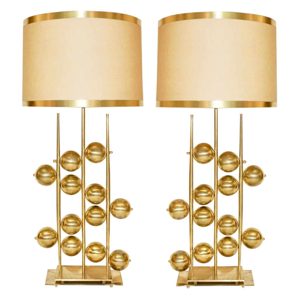 Italian Contemporary Fine Design Pair of Organic Gold Brass Lamps with Spheres - Cosulich Interiors & Antiques