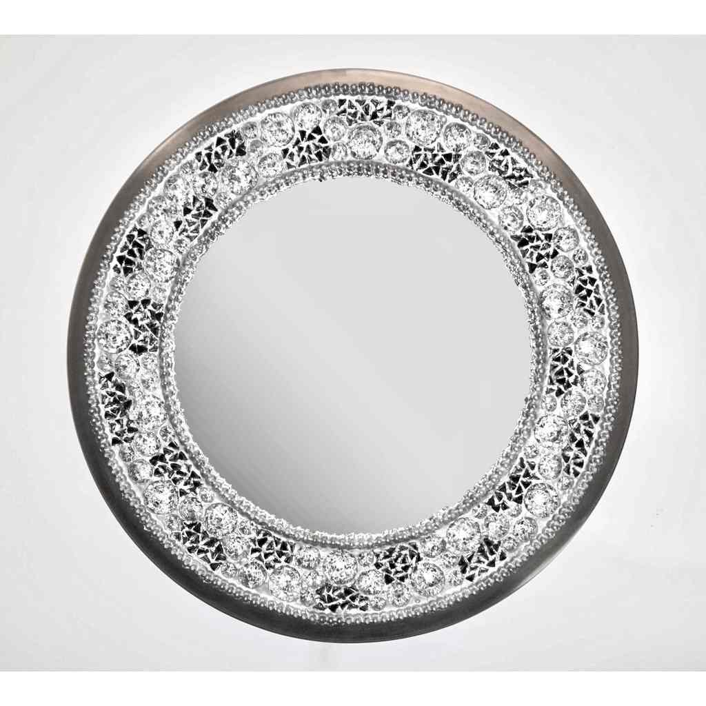 Contemporary Fine Design Italian Lit Black & Clear Rock Crystal Nickel Mirror - Cosulich Interiors & Antiques