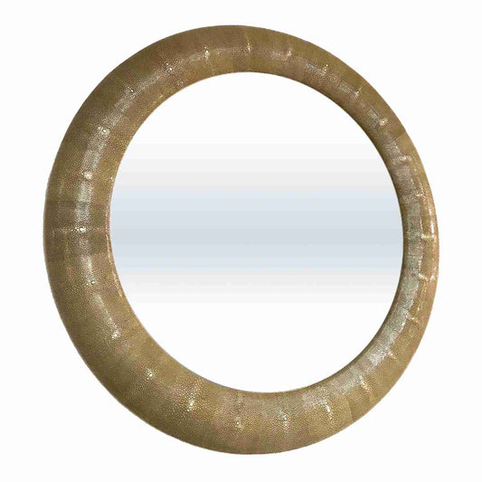 Italian Contemporary Round Mirror in Light Taupe Gray Shagreen - Cosulich Interiors & Antiques