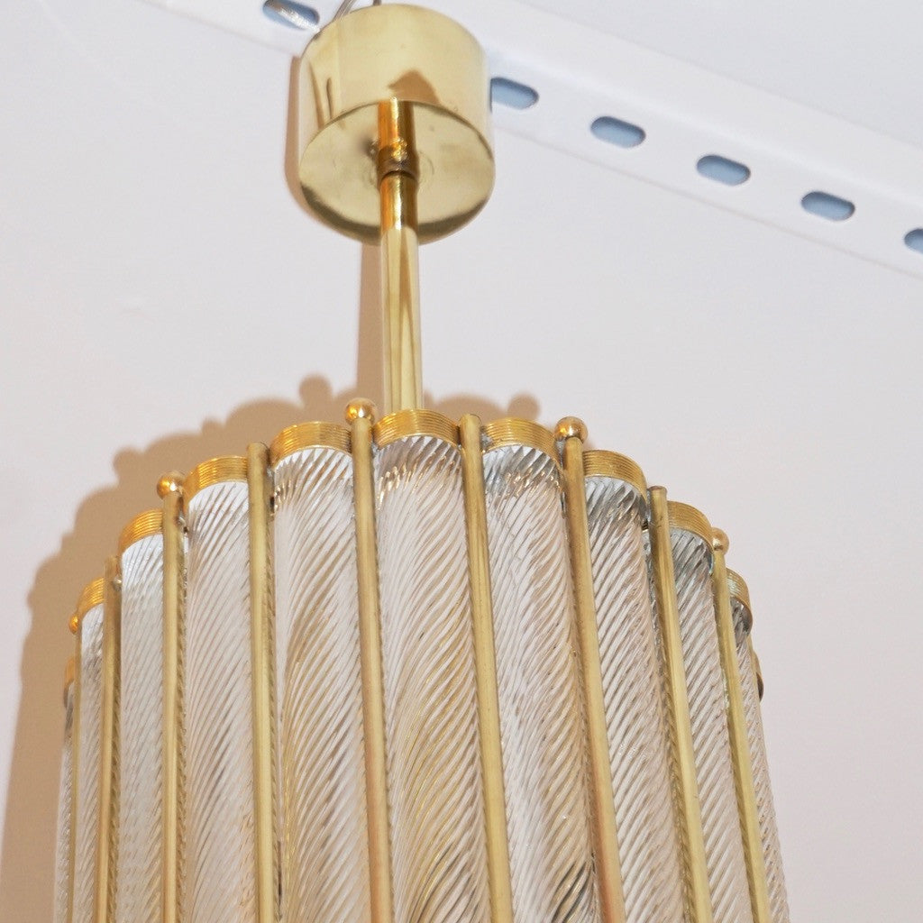 Italian Brass Crystal Murano Glass Customizable Pendants/Chandeliers - Cosulich Interiors & Antiques