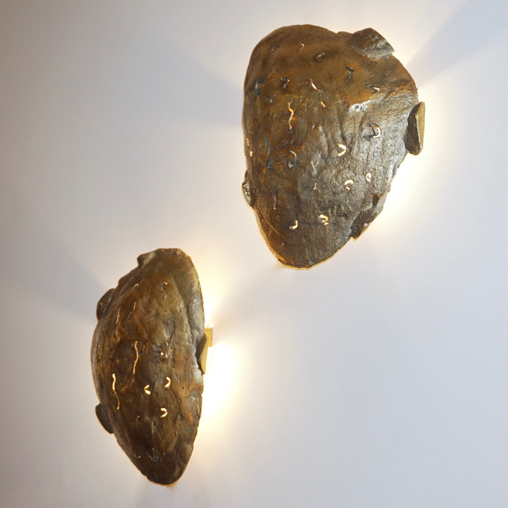 Italian Design Contemporary Pair of Brutalist Cast Bronze Sculpture Wall Lights - Cosulich Interiors & Antiques