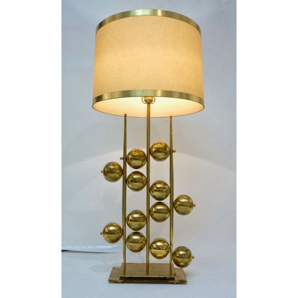 Italian Contemporary Fine Design Pair of Organic Gold Brass Lamps with Spheres - Cosulich Interiors & Antiques