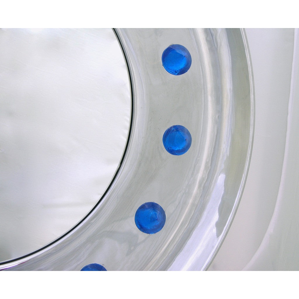 Contemporary Italian Modern Chromed Round Mirror with Jewel Like Blue Glass Spikes - Cosulich Interiors & Antiques