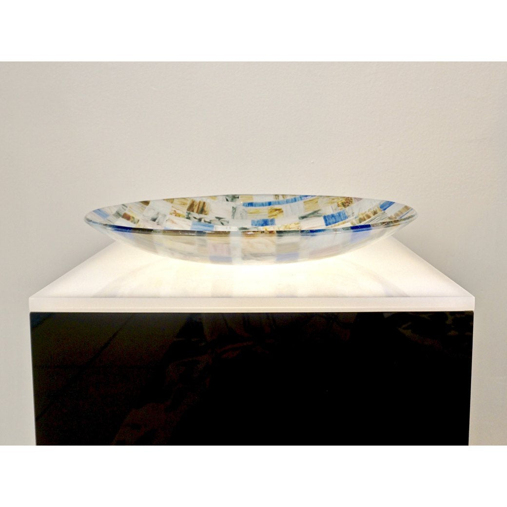 Contemporary Italian Blue Pink Yellow Copper Murano Art Glass Mosaic Centerpiece - Cosulich Interiors & Antiques