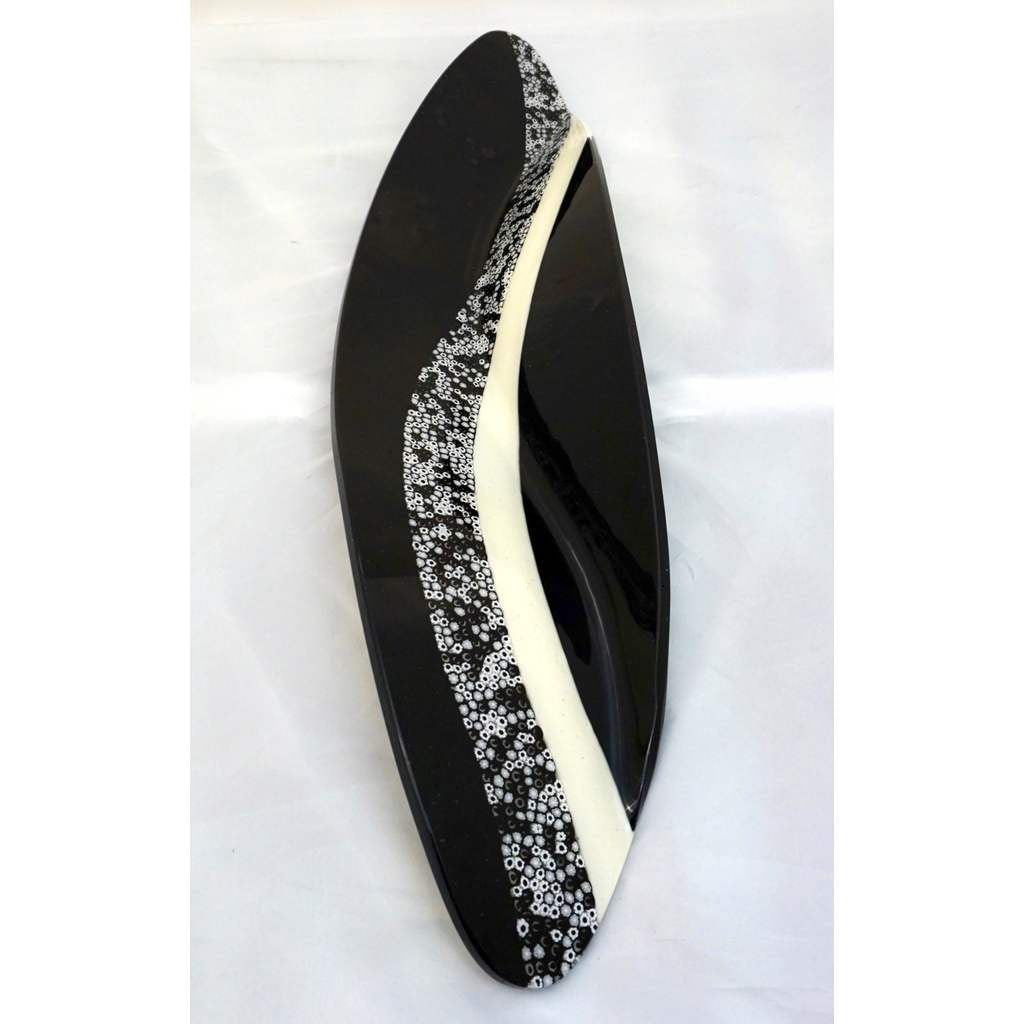Contemporary Italian Black and White Murano Art Glass Mosaic Curve Centerpiece - Cosulich Interiors & Antiques