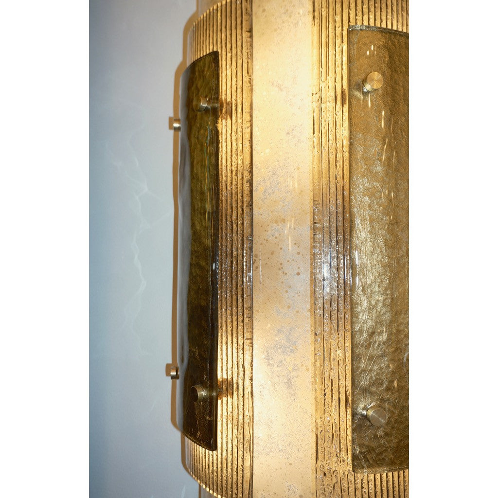 Italian Pair of Modern Gold, Smoked Gray and Frosted Ivory Murano Glass Sconces - Cosulich Interiors & Antiques