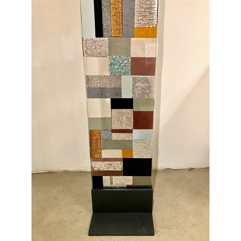 Contemporary Italian Murano Glass Silver Gold Colorful Mosaic Panel Sculpture - Cosulich Interiors & Antiques