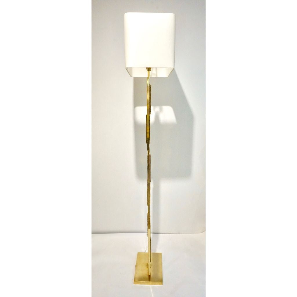 Italian Design Contemporary Cast Bronze and Gold Brass Rectangular Floor Lamp - Cosulich Interiors & Antiques