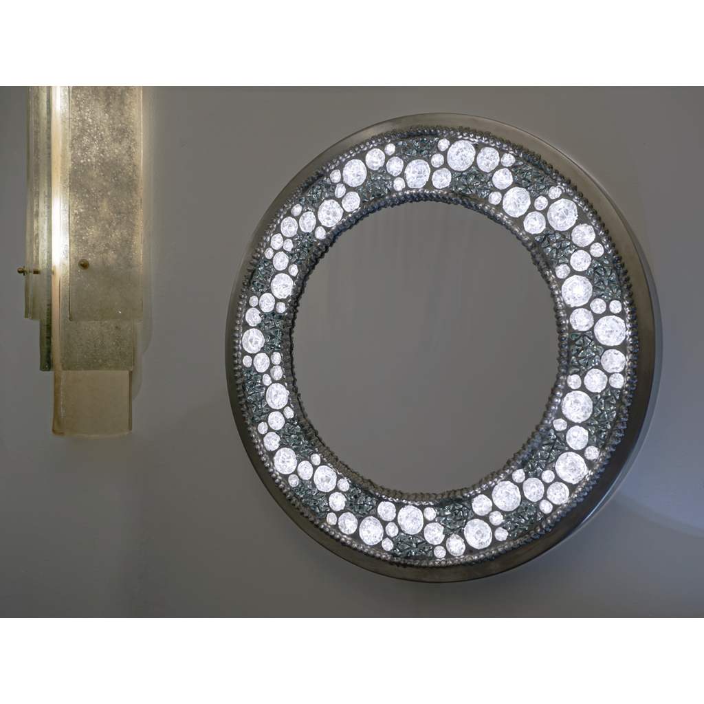 Contemporary Fine Design Italian Lit Black & Clear Rock Crystal Nickel Mirror - Cosulich Interiors & Antiques