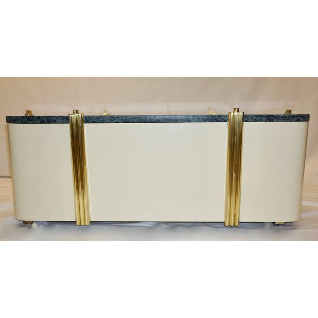 1970s Italian Art Deco Green Marble and Cream White Lacquered Coffee Table/Bench - Cosulich Interiors & Antiques