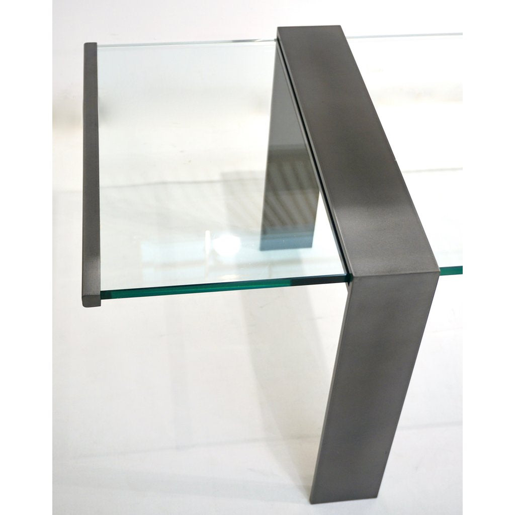 1970s Italian Design Urban Geometric Iron Satin & Crystal Clear Long Sofa Table - Cosulich Interiors & Antiques