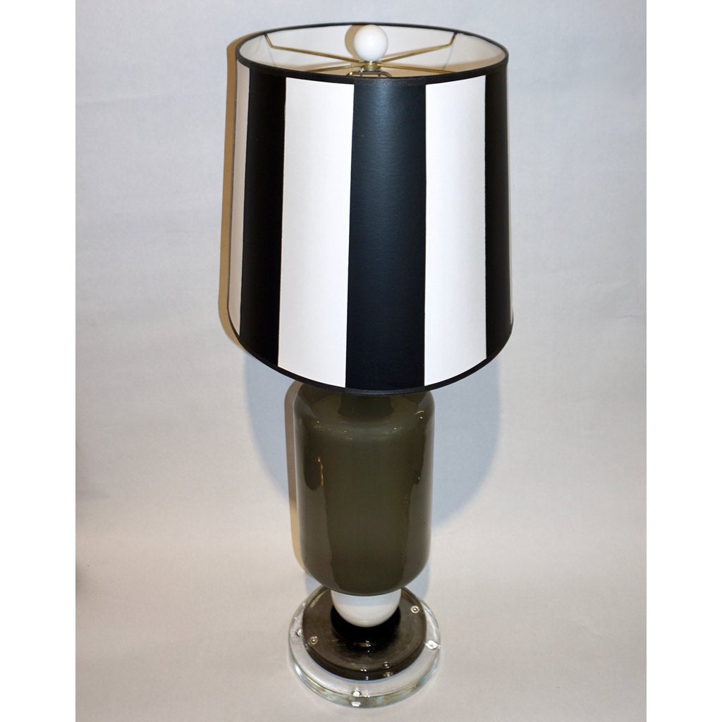 1980s Italian Geometric Pair of White Black and Silver Gray Murano Glass Lamps - Cosulich Interiors & Antiques