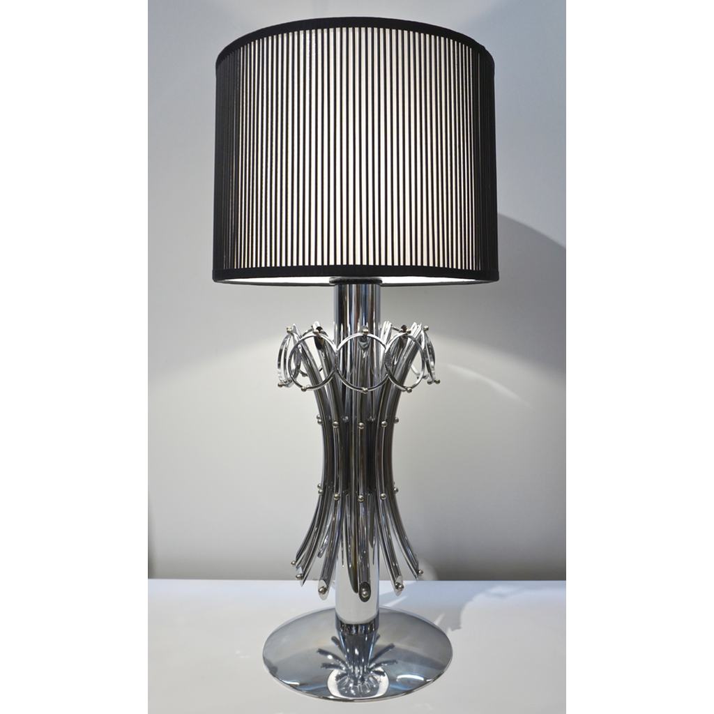 1970s Italian Vintage Tall Pair of Organic Nickel Table Lamps with Pendant Rings - Cosulich Interiors & Antiques