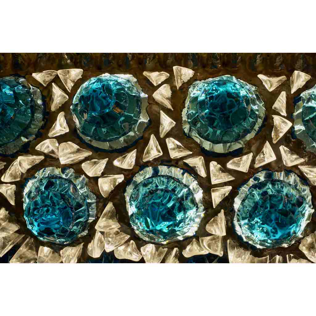 Contemporary Italian Turquoise Blue & Clear Glass Oval Silver Flush/Chandelier - Cosulich Interiors & Antiques