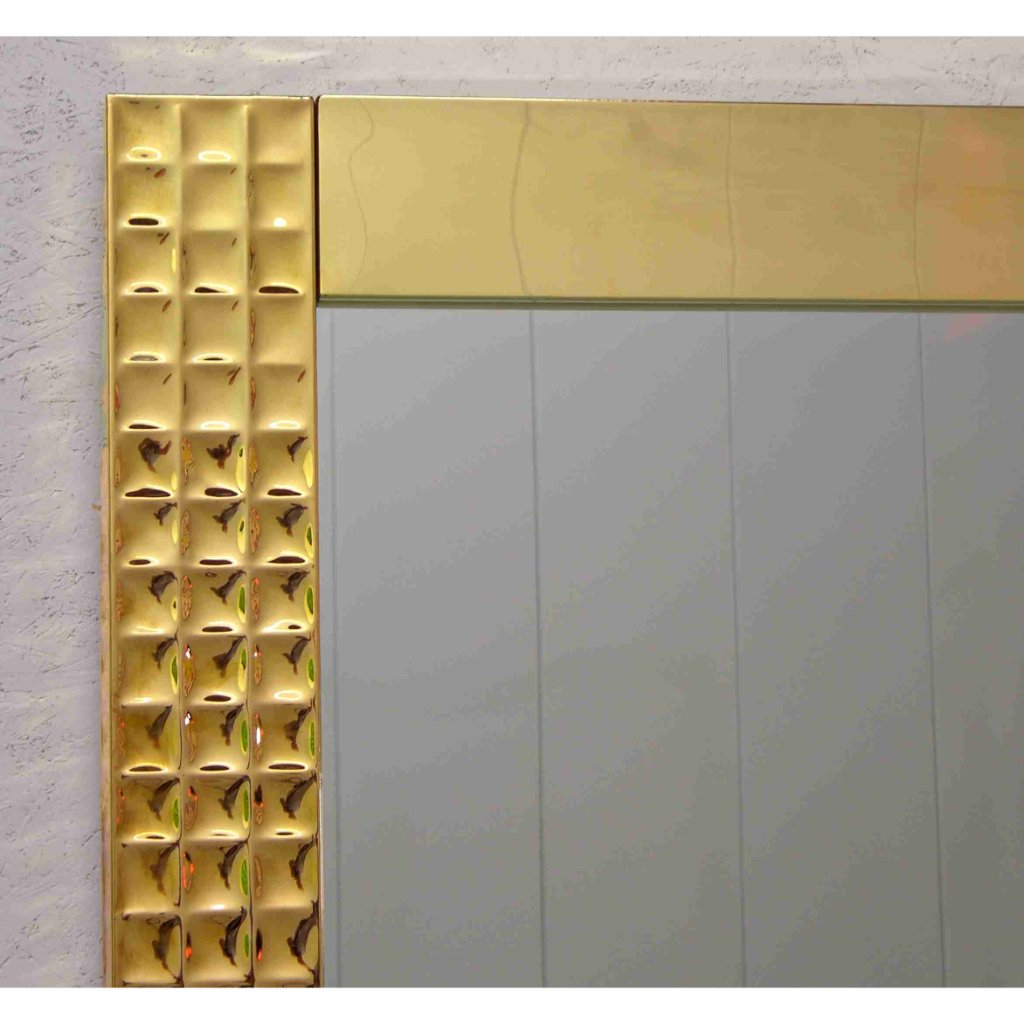 Italian 1970s Vintage Brass Square Mirror with Modern Gold Jewel-Like Detail - Cosulich Interiors & Antiques