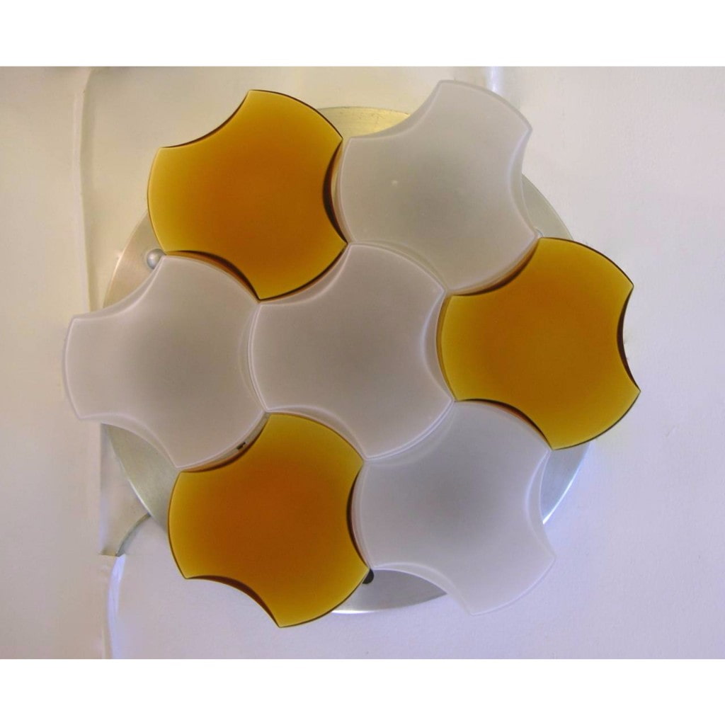 Martinelli Luce 1963 Rare Pair of White and Orange Glass Wall or Flush Lights - Cosulich Interiors & Antiques