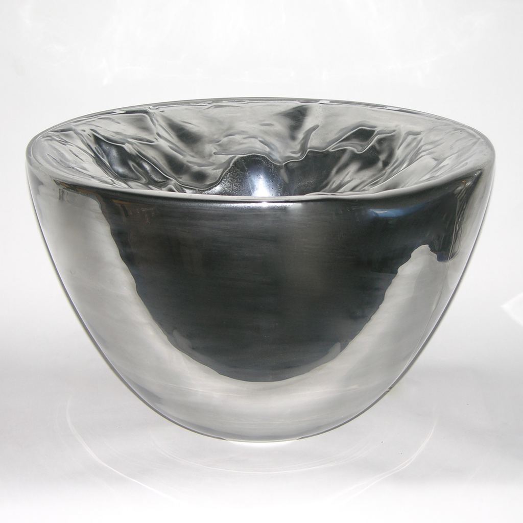 Carlo Nason Italian Large Modern Pair of Ruffled Silver Glass Bowls Lamps - Cosulich Interiors & Antiques