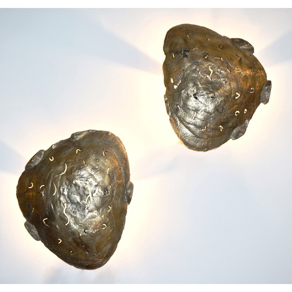 Italian Design Contemporary Pair of Brutalist Cast Bronze Sculpture Wall Lights - Cosulich Interiors & Antiques