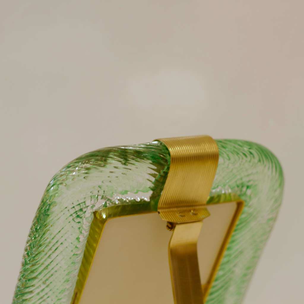Venini 1980s Italian Vintage Emerald Green Murano Glass and Brass Picture Frame