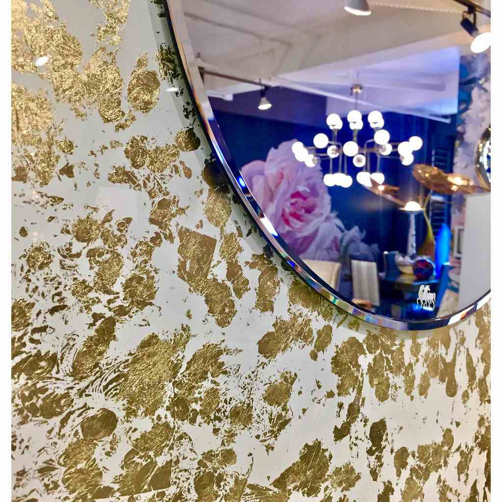 Contemporary Italian Organic Modern Ivory White and Gold Leaf Round Lit Mirror - Cosulich Interiors & Antiques