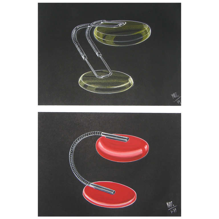1979 Two Italian Design Drawings for a Desk Light Project by Luciano Mattioli - Cosulich Interiors & Antiques