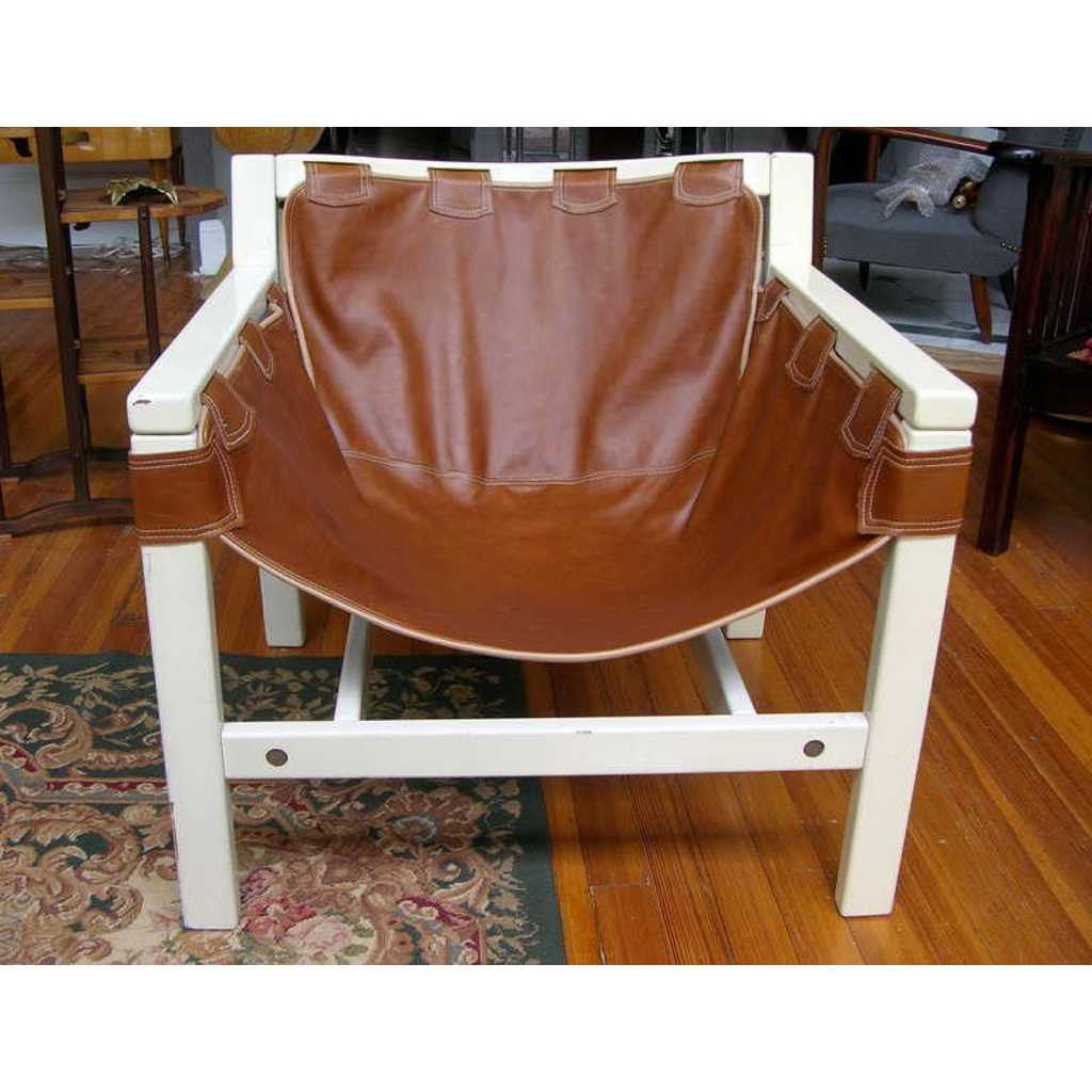 1970s Italian Design Pair of Safari Brown Leather and White Lacquered Armchairs by Karl Hauner - Cosulich Interiors & Antiques