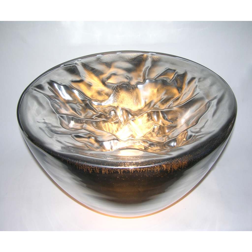Carlo Nason Italian Large Modern Pair of Ruffled Silver Glass Bowls Lamps - Cosulich Interiors & Antiques