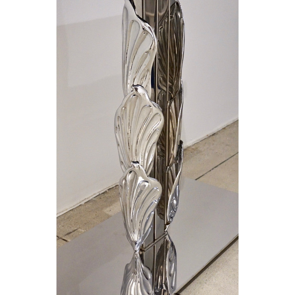 Italian Contemporary Polished Chrome and Black Glass Console with Shell Motif - Cosulich Interiors & Antiques