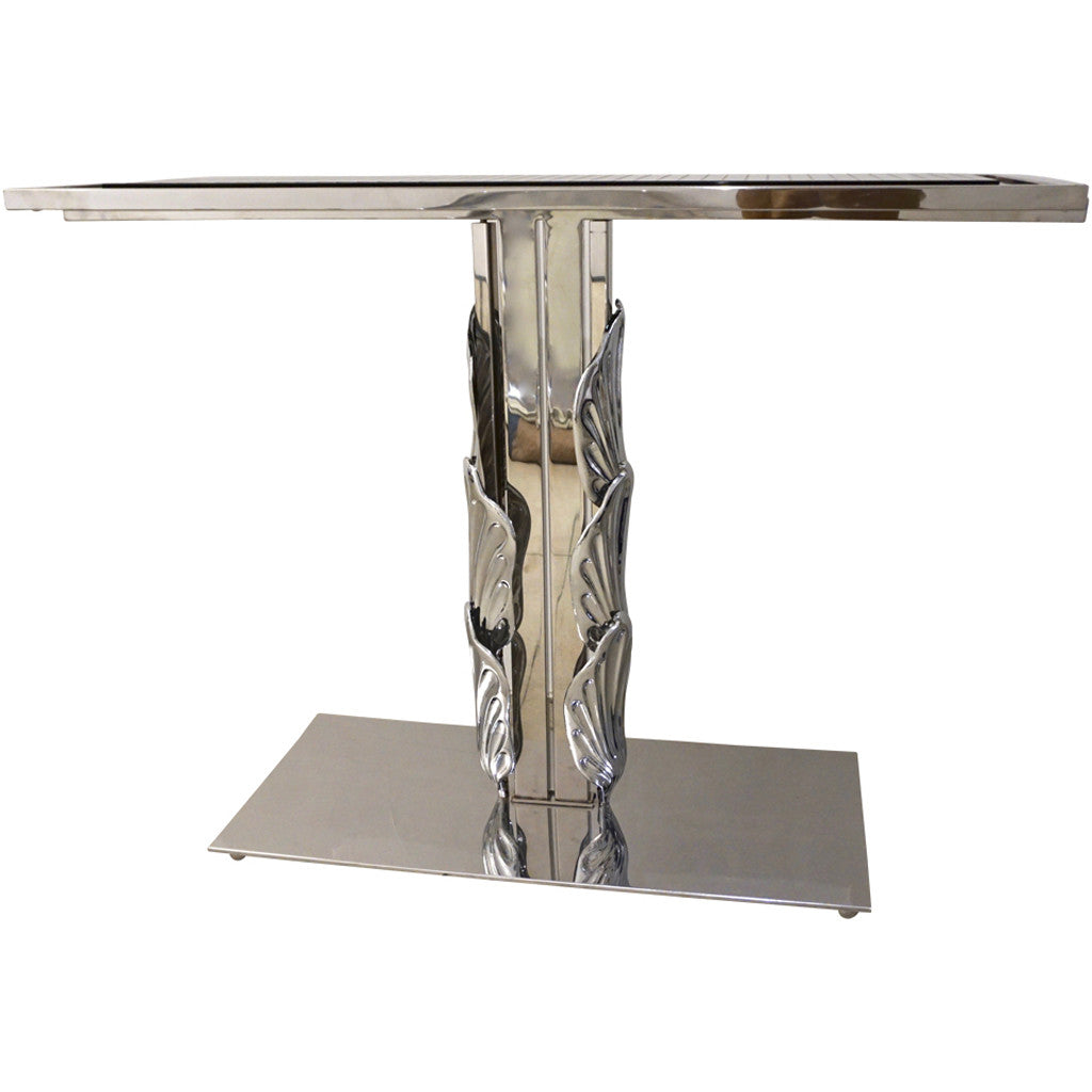 Italian Contemporary Polished Chrome and Black Glass Console with Shell Motif - Cosulich Interiors & Antiques