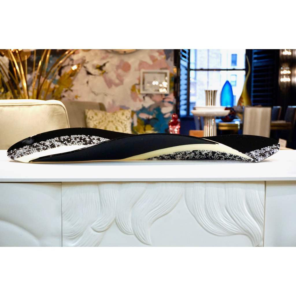 Contemporary Italian Black and White Murano Art Glass Mosaic Curve Centerpiece - Cosulich Interiors & Antiques