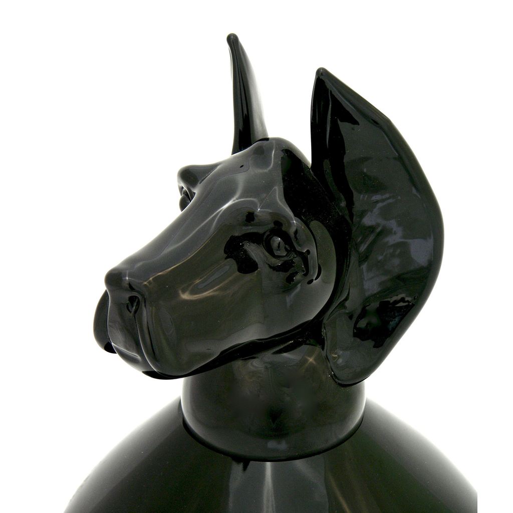 Formia 2001 Italian Set of 3 Black Murano Glass Bottles with Dog Head Stopper - Cosulich Interiors & Antiques