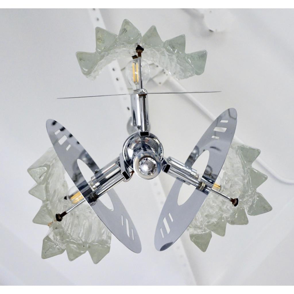 Salviati 1950 Italian Sculptural Modern Nickel Crystal Clear Glass Chandelier - Cosulich Interiors & Antiques