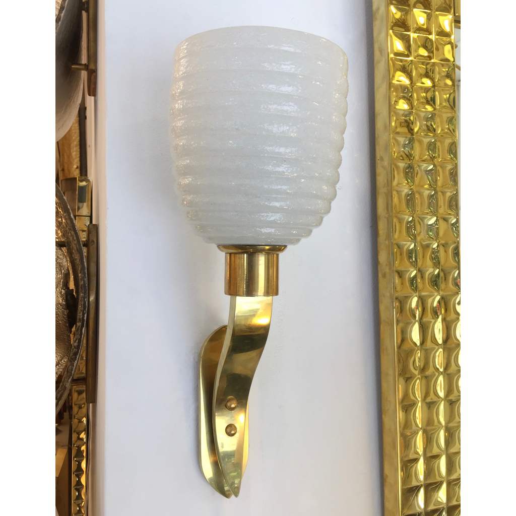 1960s Italian Pair of Art Deco Design Gold and White Murano Glass Sconces - Cosulich Interiors & Antiques